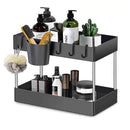 Storage Pull, 2 Tier Under-Sink Drawer 4 Hook 1 Cup, Black Under Sliding Cabinet Basket Organizer for Bathroom/Kitchen