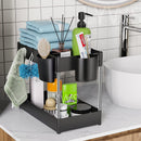 Storage Pull, 2 Tier Under-Sink Drawer 4 Hook 1 Cup, Black Under Sliding Cabinet Basket Organizer for Bathroom/Kitchen