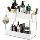 Storage Pull, 2 Tier Under-Sink Drawer 4 Hook 1 Cup, Black Under Sliding Cabinet Basket Organizer for Bathroom/Kitchen