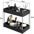 Storage Pull, 2 Tier Under-Sink Drawer 4 Hook 1 Cup, Black Under Sliding Cabinet Basket Organizer for Bathroom/Kitchen