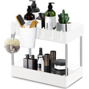 Storage Pull, 2 Tier Under-Sink Drawer 4 Hook 1 Cup, Black Under Sliding Cabinet Basket Organizer for Bathroom/Kitchen