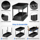 Storage Pull, 2 Tier Under-Sink Drawer 4 Hook 1 Cup, Black Under Sliding Cabinet Basket Organizer for Bathroom/Kitchen